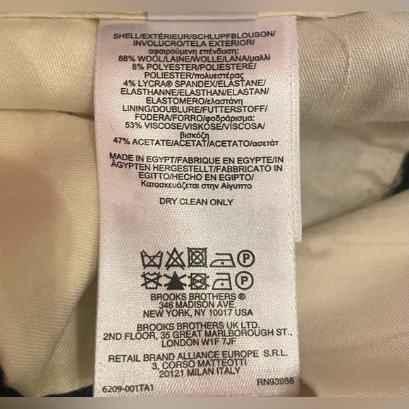 Brooks Brothers Men’s 346 Fitzgerald Fit Dress Pants Flat Front Wool Navy 33X31 - Picture 5 of 6